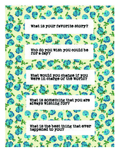 a blue flowered pattern with the words what is your favorite story? and an image of