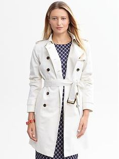 Classic trench Spring Business Outerwear With Belted Cuffs, White Outerwear With Belted Cuffs For Spring, Belted Button-up Outerwear For Work, Classic Collared Outerwear With Belted Cuffs, Belted Button-up Formal Outerwear, Fitted Button-up Outerwear With Belted Cuffs, Formal Belted Button-up Outerwear, Classic Spring Outerwear With Buttons, Classic Spring Outerwear With Button Closure