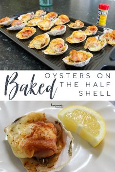 oysters on the half shell with lemon wedges