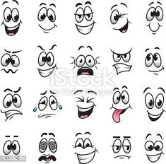 cartoon faces with different expressions on white background stock photo and royalty free images for commercial use