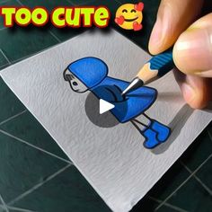 someone is drawing an image on paper with a crayon pen and the caption reads, too cute