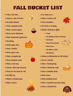 a fall bucket list with pumpkins and other things