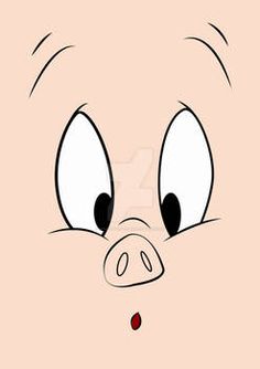 a cartoon pig with big eyes and nose looking at the camera while staring straight ahead