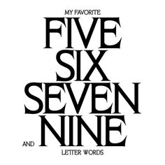 the title for five six seven nine and letter words, written in black on a white background