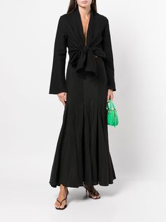 VOZ Godet high-waisted Skirt - Farfetch Eco Materials, High Waisted Flares, Neck Wrap, Wrap Blouse, Black Linen, Environmental Impact, Skirt Black, Long Length, Black Blouse