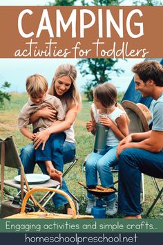 an adult and two children sitting in chairs with the title camping activities for toddlers engaging activities and simple crafts