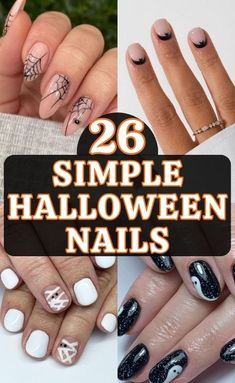 Nail Designs Ghost, Cute Halloween Nail Ideas, Ghost Nail Designs, Ideas Black Nails, Simple Halloween Nail, Spiderweb Nails, Nail Ideas Black, Spooky Nail Designs, Nails Ghost