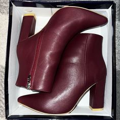 Selling Burgundy Heeled Booties. Only Wore Them To Try Out, But The Heel Was Too Big For Me. Never Had The Chance To Return Them. Chic Burgundy Block Heel Boots, Trendy Burgundy Heels For Fall, Burgundy Ankle-high Heels For Fall, Chic Burgundy Ankle Heeled Boots, Burgundy Ankle Boots For Party, Chic Burgundy High Heel Boots, Burgundy High Heel Fall Heels, Burgundy High Heel For Fall, Burgundy High Heels For Fall