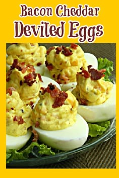 bacon cheddar deviled eggs on a plate