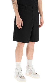 Cotton-blend bermuda shorts by7 Acne Studios featuring a concealed zippered closure with button, elasticated back of the waist, and two slash pockets. Regular fit. The model is 187 cm tall and wears size 48. Size Info IT Color Detail Black Made In Romania Material 60% CO 40% PL Season One spring Season Two summer Product clothing Brand Acne Studios Size And Fit Classic Knee-length Cotton Bermuda Shorts, Knee-length Cotton Bermuda Shorts With Belt Loops, Classic Knee-length Cotton Bottoms, Spring Knee-length Cargo Shorts, Bermuda Cotton Shorts For Workwear, Cotton Bermuda Shorts For Work, Sporty Cotton Shorts With Belt Loops, Cotton Bermuda Shorts With Belt Loops, Classic High-waisted Bermuda Shorts With Relaxed Fit