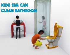 two children are playing in the bathroom with their toys