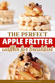 the perfect apple fritter waffles for breakfast is made with fresh fruit and nuts