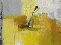 an abstract painting with yellow and gray colors