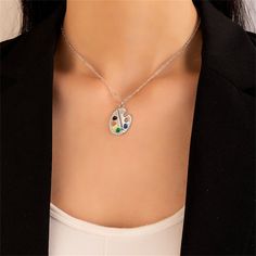 Show off your artsy side with this silver-plated necklace featuring a ball chain and paint palette pendant. 15.75" L with 2.17" extender Lobster claw clasp Silver-plated copper / enamel Paint Palette, Silver Plated Necklace, Ball Chain, Show Off, Lobster Claw, Charm Necklace, Silver Plate, Diamond Necklace, Silver Tone