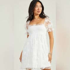 Darling And Cute, This Mini Dress Is Featured In A Floral Decorated Embroidery And Sheer Mesh Puff Sleeves For An Extra Sweet Touch. * Fit: Fit & Flare, Mini * Closure: Slip On * Material: 95% Polyester, 5% Spandex * Short Sleeve * Imported Measurements: 32" Length From Shoulder To Hem (Size S) Color: White Size: Small New With Tags Photos And Description From Https://Www.Altardstate.Com/As/Sale/Sale-Dresses/Brandi-Floral-Puff-Sleeve-Dress/001926_dedw301pl-B-0003.Html Spring Lace Puff Sleeve Mini Dress, Lace Dress With Smocked Bodice In Mini Length, Mini Lace Dress With Smocked Bodice, Lace Dress With Smocked Bodice For Brunch, Spring Lace Mini Dress With Smocked Bodice, Spring Dresses With Smocked Bodice And Lace, Spring Lace Dress With Smocked Bodice, Lace Mini Dress With Smocked Bodice, Spring Puff Sleeve Lace Dress With Lace Trim