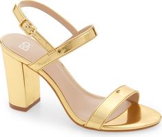 BP. Lula Slingback Sandal (Women) | Nordstromrack Chic Gold Slingback Sandals With Block Heel, Gold Slingback Pumps With Block Heel For Spring, Trendy Formal Slingback Sandals With Block Heel, Adjustable Gold Block Heels, Adjustable Slingback Sandals For Formal Occasions, Bridesmaid Shoes, Slingback Sandal, Dress Sandals, Sandal Women