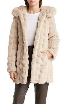 Via Spiga Grooved Faux Fur Hooded Coat | Nordstrom Fur Hooded Coat, Faux Fur Hooded Coat, Statement Coat, Hooded Coat, Winter Coat, Front Zipper, Cold Weather, Fur Coat, Faux Fur