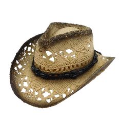 Small Size Macrame Straw Cowboy Hat - Milani Hats Adjustable Straw Fedora For Rodeo, Straw Brimmed Western Hat, Short Brim Straw Hat For Western-themed Events, Western Straw Brimmed Fedora, Western Style Straw Brimmed Hat, Adjustable Straw Panama Hat For Western-themed Events, Brimmed Straw Hat For Rodeo, Adjustable Natural Panama Hat For Western-themed Events, Adjustable Brown Paper Straw Fedora