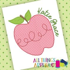 an apple with the word kate grace on it's side and a green leaf