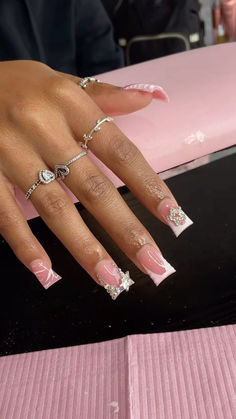 #nails #nailsofinstgram #nailart #acrylic #acrylicnaildesigns Flared Nails Acrylics, Graduation Nails Acrylic 2024, Slight Duck Nails, Duck French Tip Nails, Cute Nails With Charms, White Junk Nails, White Duck Nails, Short Duck Nails Acrylic, Nail Ideas Black Women