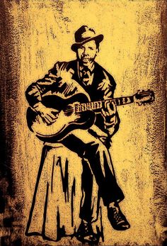 a drawing of a man with a guitar