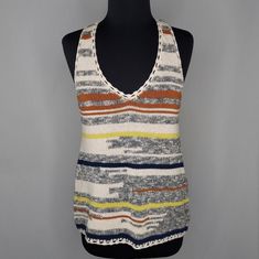 Costa Blanca Collection Knit Tank Top Womens Small Cream Black Rust Stripe Knit V-Neck Crochet Lace Trim Great Unworn Condition 96% Cotton, 4% Polyester 38" Bust, 26" Length Size Small By Costa Blanca Collection. Bohemian V-neck Knitted Top, Bohemian Knitted V-neck Top, Multicolor V-neck Tank Top For Day Out, Summer V-neck Knitted Top, Multicolor Knit V-neck Top, Beige V-neck Knit Top For Beach, V-neck Multicolor Tank Top For Day Out, Multicolor V-neck Knit Top, Beige V-neck Knit Top For Vacation