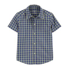 Keep your little one geared up for the warm weather season with this Toddler Boy Carter's Plaid Button-Down Shirt. Click on this BABY ESSENTIALS & APPAREL GUIDE to find everything you need to keep your baby healthy and happy! FEATURES Collared neckline Short sleeves Button-down front closure Pre-washed for softnessFABRIC & CARE Cotton lightweight sheeting Machine wash ImportedRESPONSIBLE Tested for harmful substancesSTANDARD 100 by OEKO-TEX® CERTIFIEDCertification No. 20.HUS.39362Testing Institu Short Sleeve Shirt With Button Closure For Playtime, Blue Shirt For Playtime, Blue Shirt With Buttons For Playtime, Casual Playtime Shirt With Buttons, Casual Buttoned Shirt For Playtime, Casual Short Sleeve Shirt For Playtime, Casual Shirt With Button Closure For Playtime, Fitted Casual Shirt For Playtime, Crossover Top