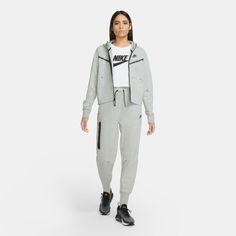 Nike Women's Sportswear Tech Fleece Windrunner Tracksuit - Color: Grey Heather - Tops and Bottoms USA - Nike Tech Tracksuit, Nike Tech Fleece Hoodie, Nike Sportswear Tech Fleece, Tech Fleece Hoodie, Women's Sportswear, Comfortable Sweater, Nike Tech Fleece, Form Design, Nike Tech