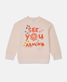 'See You Around' Slogan Sweatshirt-Pink-large Stella Kids, See You Around, Slogan Sweatshirt, Future Clothes, Cotton Jumper, Designer Kids Clothes, Sports Sweatshirts, Stella Mccartney Kids, Cotton Logo