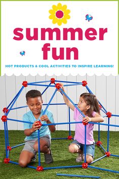 two children playing in a play set with the title summer fun hot products and cool activities to inspire learning