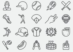 baseball and softball related icons set