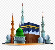 an islamic mosque with many minas and domes on the roof, transparent background png