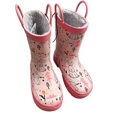 New With Box Product Description: Cream Colored Waterproof Rain Boots With A Doodle Print Featuring Animals And Flowers. Pink Trim, Looped Handles, And Outsole Nicely Frame These Whimsical Printed Boots. Soft Faux Fur Lining With A Removable Insole. Boots Are Easy To Clean After A Day Of Play. Handmade Waterproof Construction With Natural Rubber Pull Handles To Promote Self-Dressing Signature Western Chief Print Faux Fur Lining Rubber Traction Lug Outsole Pink Rain Boots For Winter Outdoor Activities, Pink Rain Boots For Winter Outdoor Use, Pink Winter Rain Boots For Outdoor, Winter Outdoor Pink Rain Boots, Pink Non-slip Rain Boots With Round Toe, Casual Pink Rain Boots For Outdoor, Casual Pink Rain Boots For Winter, Pink Waterproof Rain Boots With Round Toe, Pink Insulated Outdoor Boots