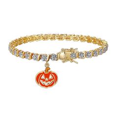 Get into the Halloween spirit with this Sarafina diamond accent pumpkin charm bracelet. Get into the Halloween spirit with this Sarafina diamond accent pumpkin charm bracelet.Click on this JEWELRY & WATCHES GUIDE to learn about fit, styles, materials and more! Length: 7.25 in. Charm size: 21.9 mm x 14.9 mm Nickel free Metal: brass Finish: enameled, polished Packaging: pouchDIAMOND DETAILS Total weight: less than 1/10 ct. Shape: round Setting: pave Gemstones may have been treated to enhance their Pumpkin Bracelet Pattern, Pumpkin Bracelet, Halloween Gift Charm Bracelet, Beaded Pumpkin Bracelet, Halloween Novelty Jewelry Bracelet, Pumpkin Jewelry, Spirit Halloween, Fine Silver, Womens Jewelry Bracelets