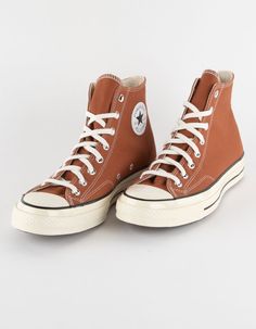 Converse Chuck 70 High Top Shoes. Just In Time For Cooler Weather, Your Favorite Chuck 70 Gets Refreshed For The Season. Fall-Ready Canvas In Lush Colors Help You Add Lasting Style To Your Rotation. On Shorter Days And Longer Nights, This Timeless Look Is Always Ready For You To Style Your Way. High-Top Shoe With Canvas Upper. Ortholite Cushioning For All-Day Comfort. Iconic Converse Egret Midsole. Faux Leather All Star Patch. Imported. Hiking Converse, Burnt Orange Converse, Fall Converse, Beige Converse, Converse Chuck 70 High Top, Orange Converse, Chuck 70 High Top, Sandals Design, Hipster Shoes