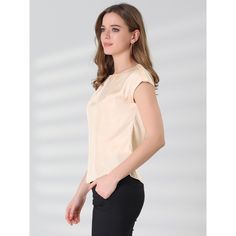 This blouse offers perfect office wear for warm weather. Cut to a fitted shape with the cap-sleeve design, just providing elegant details for the blouse. This blouse would be equally styled well with A-line skirts or skinny jeans with high heels. Designed in a fluid, flowing silky fabric that drapes beautifully around the body. Cap sleeves add some flare to your everyday look. Jeans With High Heels, Office Blouse, Basic Blouses, Perfect Office, Cap Sleeve Top, Satin Blouses, Women's Blouses, Satin Shirt, Elegant Shirt