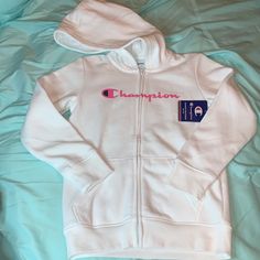 Nwt Girls Champion Jacket Size 7/8 White Full Zip Jacket Smoke Free And Pet Free Home White Winter Hoodie For School, White Hooded Outerwear For School, White Sporty Hoodie For School, Sporty White School Hoodie, Sporty White Outerwear For School, Champion Jacket, Pink Jacket, Girls Jacket, Zip Jacket