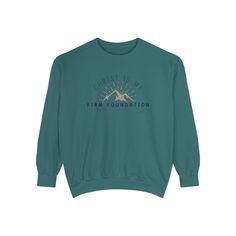 Christ Is My Firm Foundation Christian Comfort Colors sweatshirt. WE LOVE COMFORT COLORS TEES! We are confident that you will too! Comfort Color tees are garment dyed which won't fade or wash out. Direct or reactive dyes create pure intense colors that don't fade out.  The dye fully saturates the fibers of the fabric, so that if you were to cut a fiber in half, you would see color all the way through.  These garrment dyed tees are made with 100% with ring-spun cotton. Each Comfort Colors Tee Shirt is made using 100% US cotton that is ethically grown and harvested. This Christian tee shirt is so soft and comfortable with a relaxed fit that is so cozy. It is sure to become your favorite tee shirt.  They will never lose their shape: The double-needle stitching throughout the tee makes it high Comfortable Long Sleeve Tops With Text Print, Comfortable Long Sleeve Slogan T-shirt, Inspirational Crew Neck Tops With Letter Print, Inspirational Long Sleeve Sweatshirt With Text Print, Inspirational Slogan Sweatshirt In Relaxed Fit, Relaxed Fit Inspirational Slogan Tops, Inspirational Relaxed Fit Tops With Slogan, Inspirational Slogan Tops With Relaxed Fit, Comfortable-fit Letter Print Crew Tops