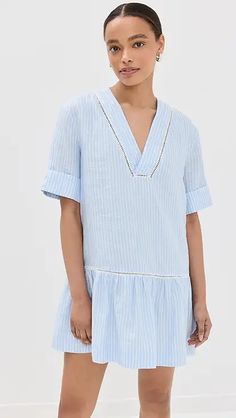 SIMKHAI Cleo Balloon Pintuck Mini Dress | Shopbop Summer Uniform, French Dress, Dress Home, French Blue, Pullover Designs, Blue Midi Dress, Ulla Johnson, Swimwear Tops, Fashion Set