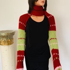 I Designed And Hand Knitted This Shrug, Shawl, Cowl, Hoodie. Extra Long For Versatile Use. Shrug Sleeves Will Cover Your Hand For Extra Cozy Warm. So Many Different Ways To Wear It, See All The Pictures . Measures : Edge To Edge Of Sleeves /Scarf/ Shawl : 80” Under Arm Fit : 41” Width / Back Drop Of Shrug,Sweater Back Of Neck To Bottom : 20” Designed And Hand Knitted In California, Usa. See All Of My Original Designs 4 Seasons Quality Trendy Hand Knits Listed Under : “ Hand Knits 2 Love”. One Size Crochet Top For Winter, Winter Crochet Top One Size, Crochet One-size Tops For Winter, Crochet Stretch Sweater For Winter, Green Crochet Top For Winter, Hand Knitted Fitted Winter Tops, Hand Knitted Fitted Tops For Winter, Winter Hand Knitted Fitted Tops, Winter Crochet Sweater For Layering