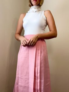 ⚡️ sweet high waisted a-line wrap skirt with accordion pleats at the front. beautiful soft pink color. made by Fundamental Things. 50% polyester 50% rayon. excellent condition! ⚡️ labeled size 14 (modeled on size small, 5'5") ⚡️ waist 15"  hips 19.5" length 27.5" ------------------------------------------------------------------------------------------- Please message questions prior to purchase. Once shipped, sales are final, no return/exchange. But please contact me if you have any problems wi Feminine Fitted A-line Skirt, Pink Pleated A-line Skirt, Chic A-line Pleated Skort, Feminine A-line Pleated Skirt, Fitted A-line Tennis Skirt For Spring, Elegant Summer Tennis Skirt With Accordion Pleats, Elegant Pink Pleated Skirt, Elegant A-line Pleated Tennis Skirt, Pleated Flared Mini Skirt In Feminine Style