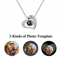 Give a truly unique and special gift with the Personalized Custom Projection Necklace! Crafted with high-grade materials, this necklace features a customizable photo and comes in Stainless steel Silver, Rose Gold, or Gold. With 3 different ways to view the custom photo, this necklace is the perfect way to show your deep affection. It's hypoallergenic, waterproof, and tarnish resistant with an adjustable chain length of 17.7 Inches and a 2 Inch adjustable. Show your love with a durable and meanin Picture Heart, Jewelry Valentines Day, Projection Necklace, Valentines Day Gifts For Her, Photo Heart, Valentines Jewelry, Necklace Personalized, Photo Template, Heart Pendant Necklace