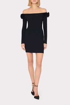 The coziest cocktail dress ever—this stunning, yet comfy, number is cut from a ribbed knit fabrication. Its off-the-shoulder silhouette fits close to the body and has rosette details at each shoulder. Style it with heels and silver jewelry for a night out. Off The Shoulder Knit, Cocktail Evening Dresses, Maxi Dress Cocktail, Denim Coat Jacket, Knit Mini Dress, Swimsuit Cover Ups, Denim Coat, Swimsuit Cover, Sweater And Shorts