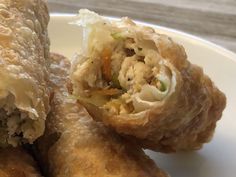 two fried food items on a white plate