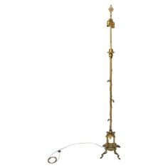 an old fashioned brass floor lamp on a white background