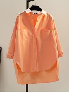 Shipping: Worldwide Express Shipping AvailableDelivery time: 7-15Days Fast ShippingReturns: Fast refund, 100% Money Back Guarantee. Loose Streetwear, Casual Elegant Style, Casual Blouse Shirts, Cotton Shirts Women, Fashion Oversized, Shirt 2023, Top Clothing, Orange Shirt, Streetwear Casual