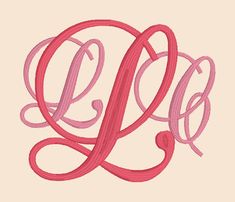 an embroidered monogram with the letter g in red and pink on a beige background