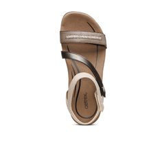 Aetrex Women's Gabby Adjustable Quarter Strap Sandal Stone SE316-STONE Feel superior comfort and support in the Gabby. This fully adjustable quarter strap sandal is constructed with our Aetrex Signature Arch Support that is biomechanically placed to help align your body. Gabby is a staple style that is so easy to wear, you will never want to take it off! The Aetrex Orthotic System is Built-In to every pair: Arch support helps to stabilize and align feet Arch support helps to relieve common foot Feet Shoes, Outdoor Sandals, Foot Pain, Arch Support, Strap Sandals, Sale Items, Memory Foam, Faux Leather, Sandals