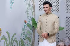 Men Prince Coat Hand Made Embroidery work Zari and Adda Work  Premium Blended Fabric  Italian Thread  Simple & Decent Metal Buttons Finest Stitch Branded Design Custom Sizes are also available. Embroidered Bandhgala For Groom Eid Celebration, Traditional Nehru Jacket With Chikankari Embroidery For Groom, Traditional Suits With Chikankari Embroidery For Eid, Groom's Nehru Jacket With Zari Work For Eid, Traditional Unstitched Nehru Jacket For Groom, Unstitched Traditional Nehru Jacket For Groom, Eid Nehru Jacket With Zari Work For Groom, Bandhgala For Groom On Eid, Bandhgala For Groom At Eid