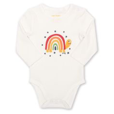 Kite organic Rainbow turtle bodysuit Onesie Design Ideas, Baby Onesie Painting Ideas, Stretch Cotton Onesie For Playwear, Fitted Cotton Bodysuit For Playwear, Stretch Cotton Onesie For Playtime, Spring Cotton Stretch Onesie, Spring Stretch Cotton Onesie, Organic Cotton Long Sleeve Onesie For Spring, Playful Long Sleeve Spring Bodysuit